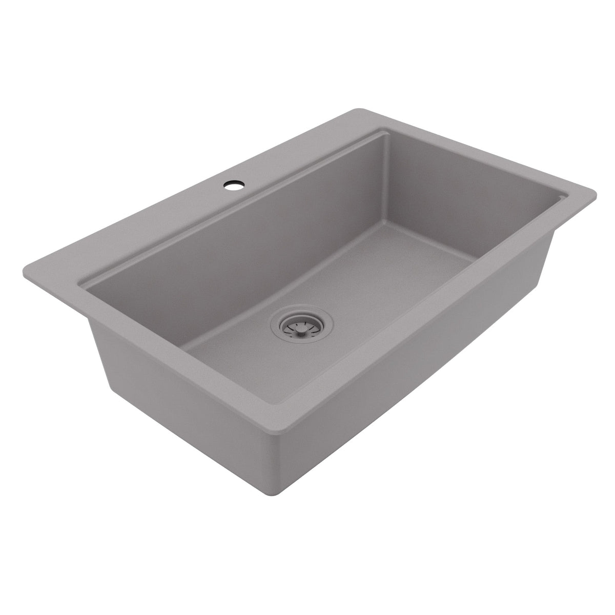 33" Top Mount Single Bowl Quartz Kitchen Sink Kit In Grey