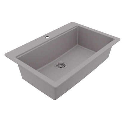 33" Top Mount Single Bowl Quartz Kitchen Sink Kit In Grey