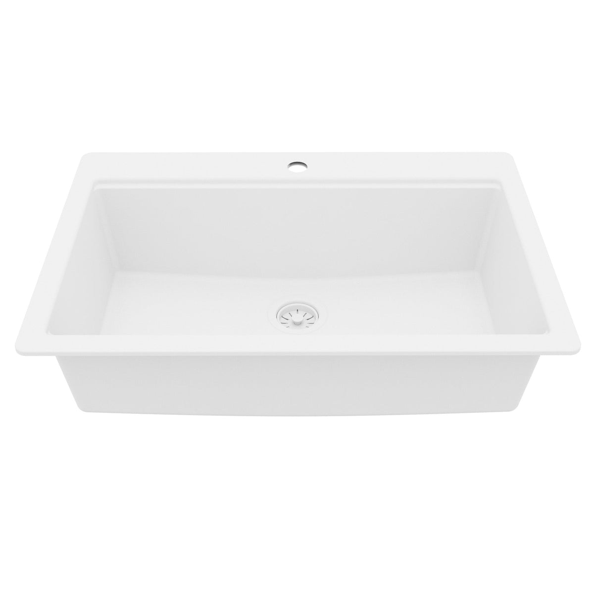 33" Top Mount Single Bowl Quartz Kitchen Sink Kit In White