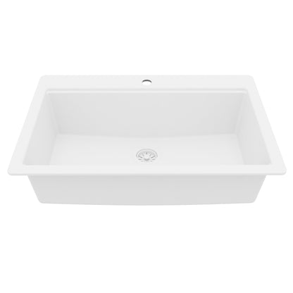 33" Top Mount Single Bowl Quartz Kitchen Sink Kit In White