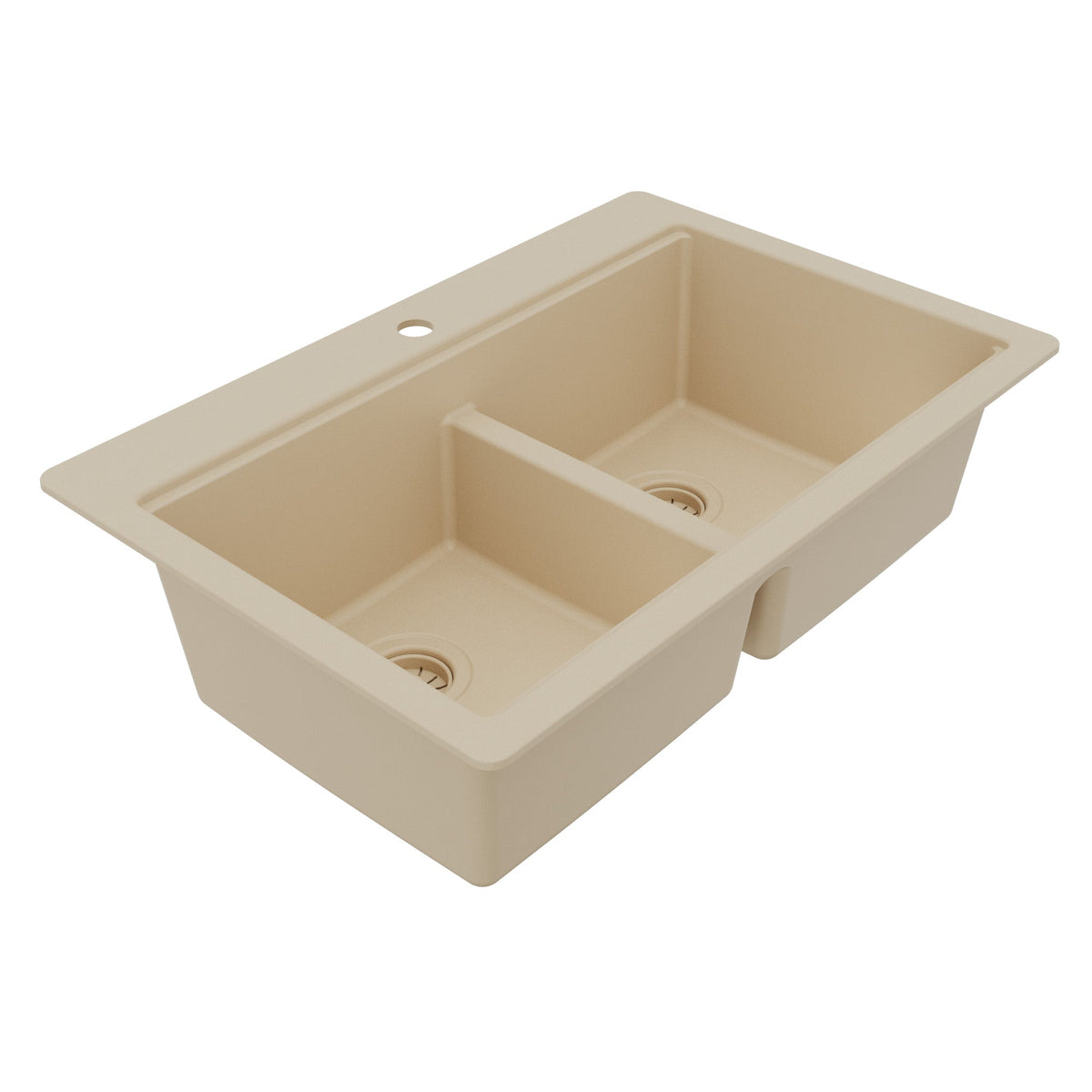33" Top Mount Double Bowl Quartz Kitchen Sink Kit In Bisque