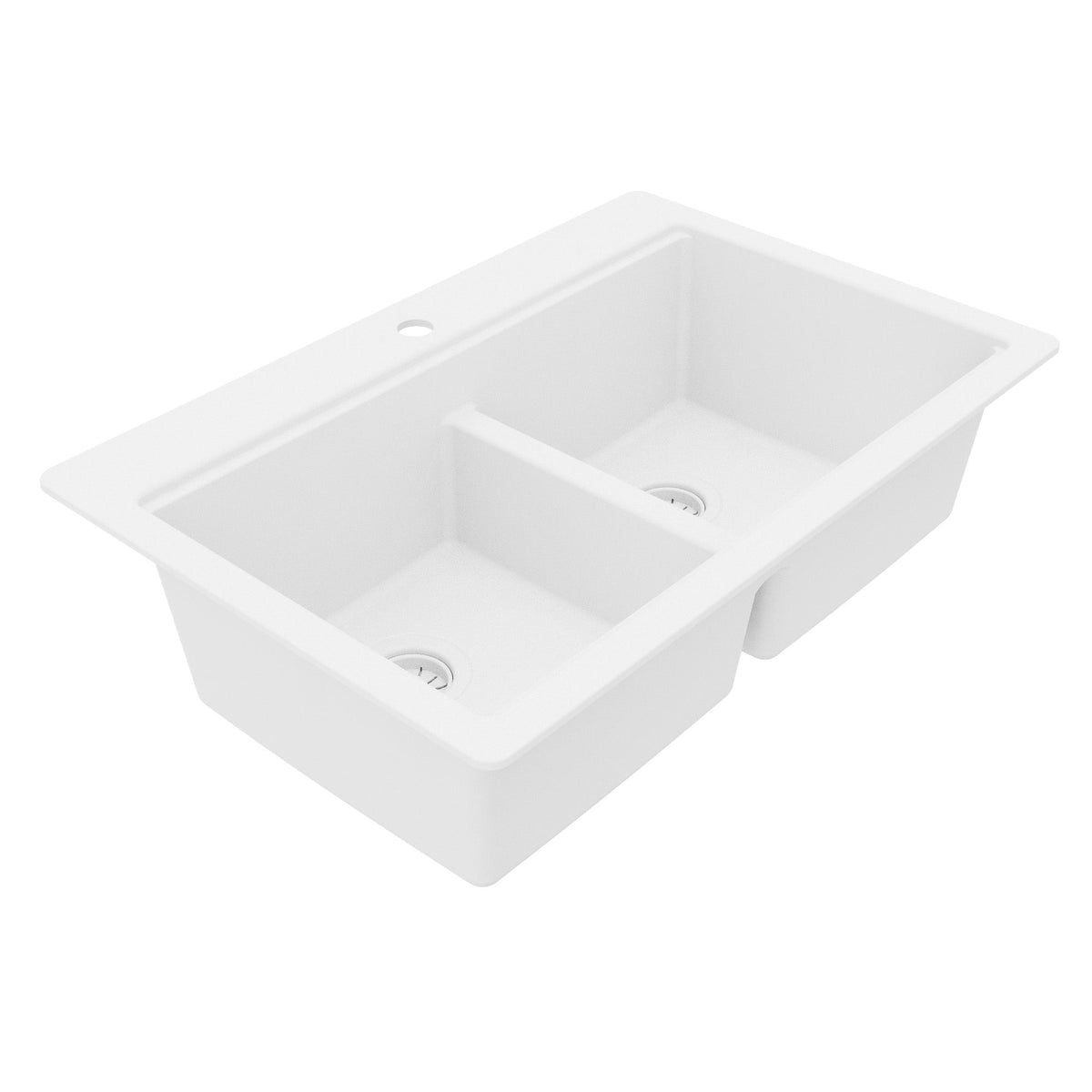 33" Top Mount Double Bowl Quartz Kitchen Sink Kit In White
