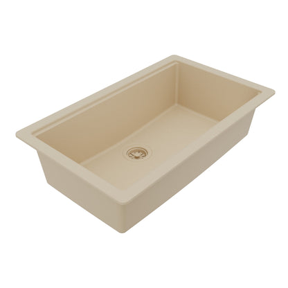 32" Undermount Single Bowl Quartz Kitchen Sink Kit In Bisque