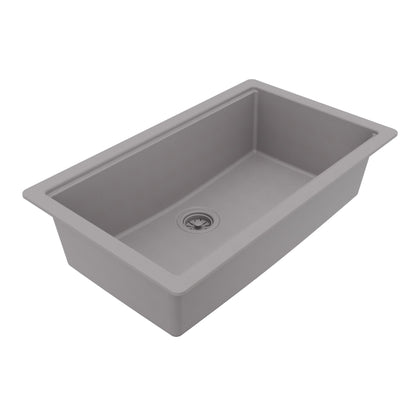 32" Undermount Single Bowl Quartz Kitchen Sink Kit In Grey