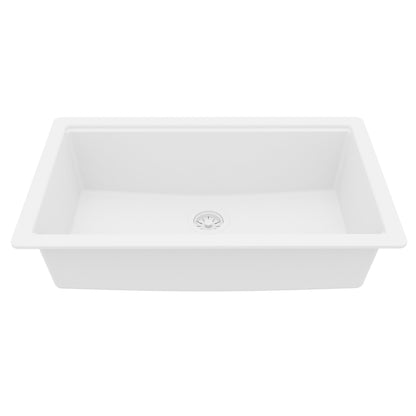 32" Undermount Single Bowl Quartz Kitchen Sink Kit In White