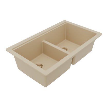 32" Undermount Double Bowl Quartz Kitchen Sink Kit In Bisque