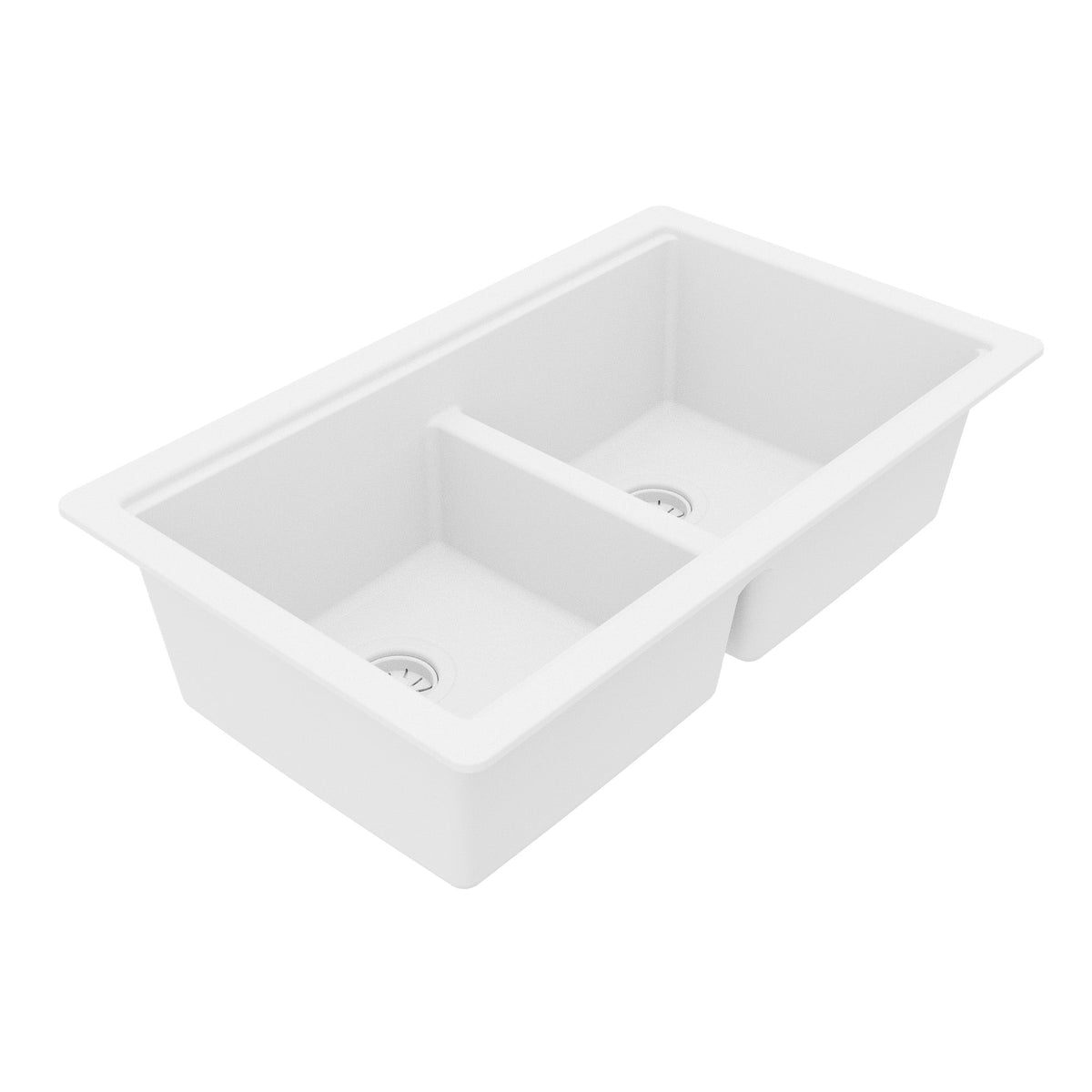 32" Undermount Double Bowl Quartz Kitchen Sink Kit In White