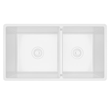 Fireclay 33" Reversible Apron Front Double Bowl Kitchen Sink In White