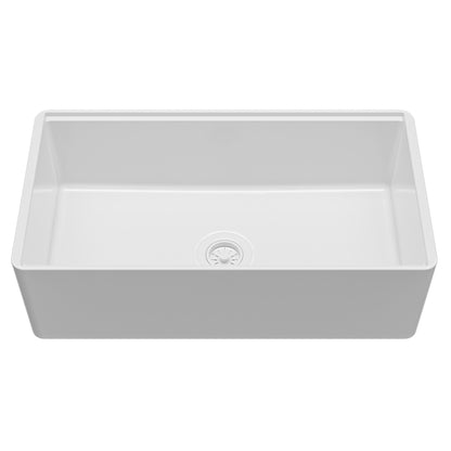 Fireclay 33" Reversible Apron Front Single Bowl Workstation Kitchen Sink In White