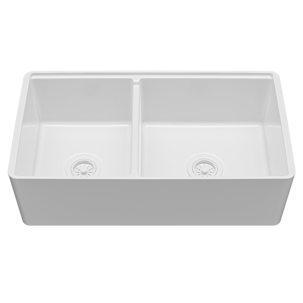 Fireclay 33" Reversible Apron Front Double Bowl Workstation Kitchen Sink In White