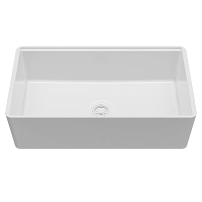Fireclay 33" Reversible Apron Front Single Bowl Workstation Kitchen Sink In White