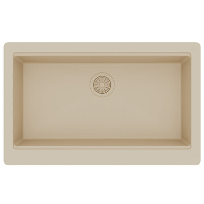 34" Apron Front Single Bowl Quartz Kitchen Sink Kit In Bisque