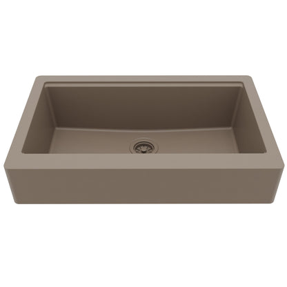 34" Apron Front Single Bowl Quartz Kitchen Sink Kit In Concrete