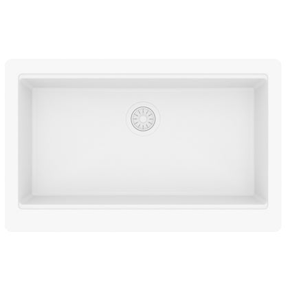 34" Apron Front Single Bowl Quartz Kitchen Sink Kit In White