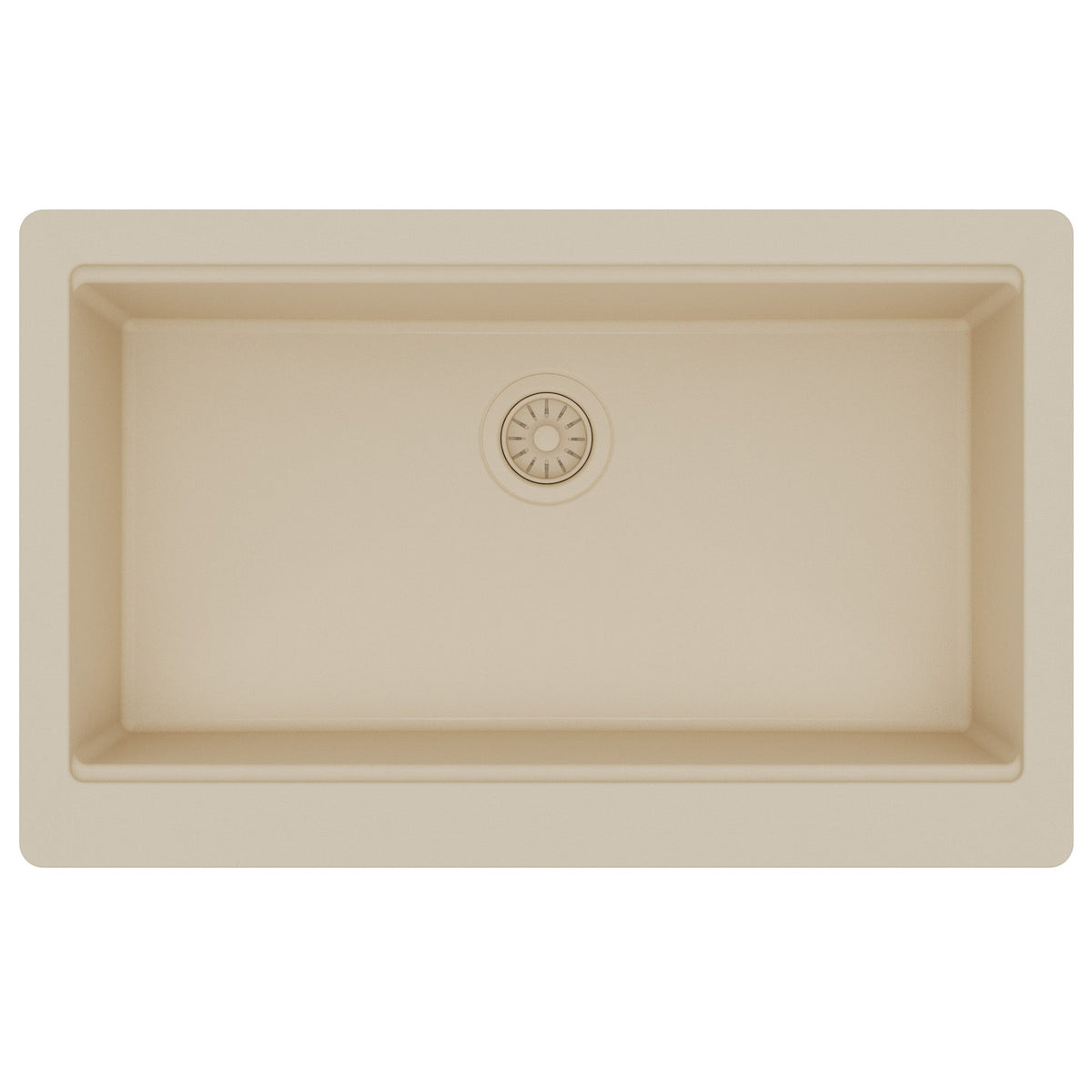 34" Deep Apron Front Single Bowl Quartz Kitchen Sink Kit In Bisque
