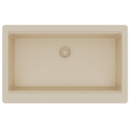 34" Deep Apron Front Single Bowl Quartz Kitchen Sink Kit In Bisque
