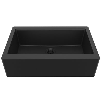 34" Deep Apron Front Single Bowl Quartz Kitchen Sink Kit In Black