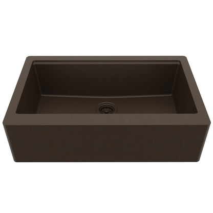 34" Deep Apron Front Single Bowl Quartz Kitchen Sink Kit In Brown