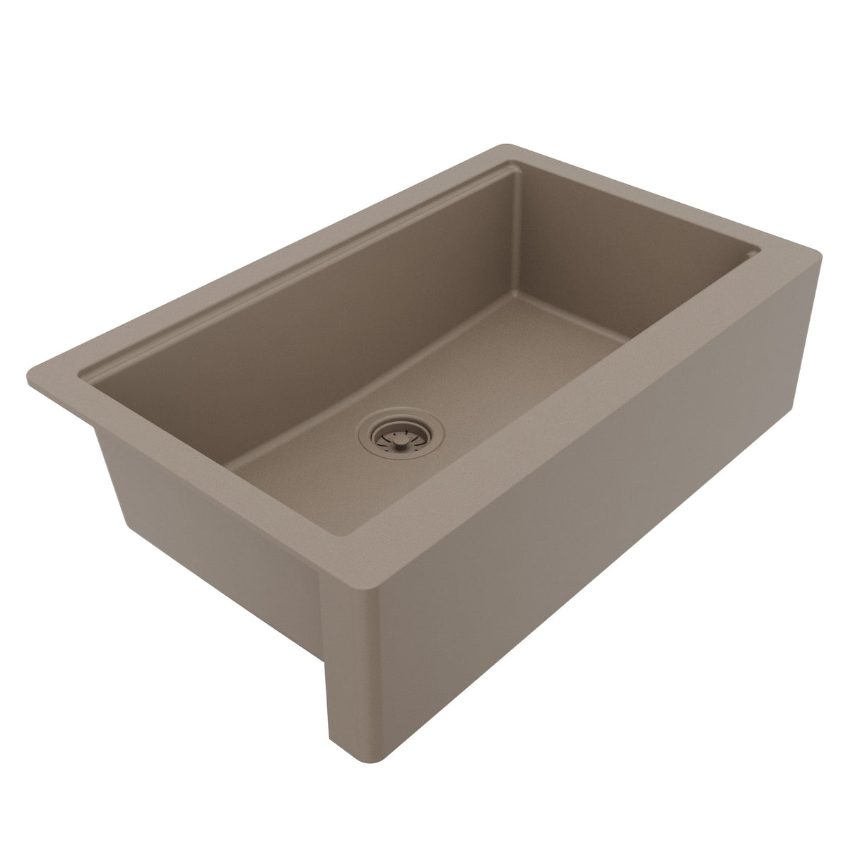 34" Deep Apron Front Single Bowl Quartz Kitchen Sink Kit In Concrete