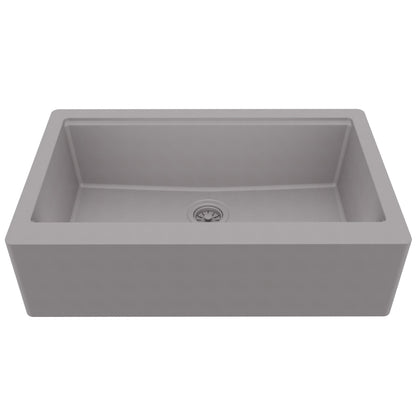 34" Deep Apron Front Single Bowl Quartz Kitchen Sink Kit In Grey