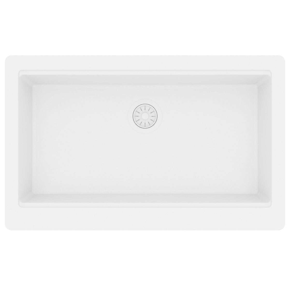 34" Deep Apron Front Single Bowl Quartz Kitchen Sink Kit In White