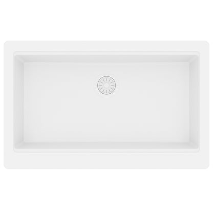 34" Deep Apron Front Single Bowl Quartz Kitchen Sink Kit In White