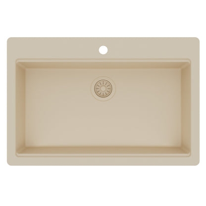 33" Top Mount Single Bowl Quartz Kitchen Sink Kit In Bisque
