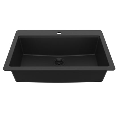 33" Top Mount Single Bowl Quartz Kitchen Sink Kit In Black