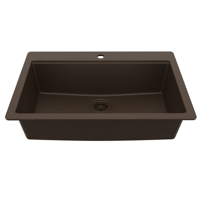 33" Top Mount Single Bowl Quartz Kitchen Sink Kit In Brown