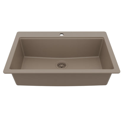 33" Top Mount Single Bowl Quartz Kitchen Sink Kit In Concrete