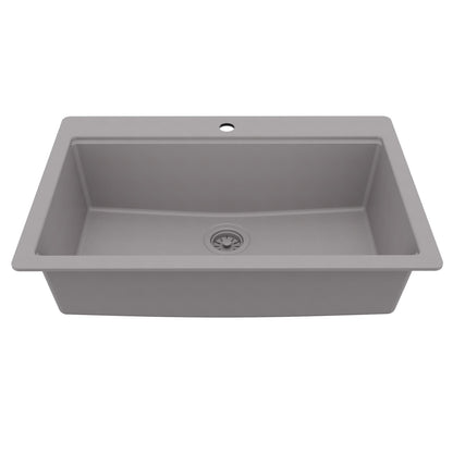 33" Top Mount Single Bowl Quartz Kitchen Sink Kit In Grey