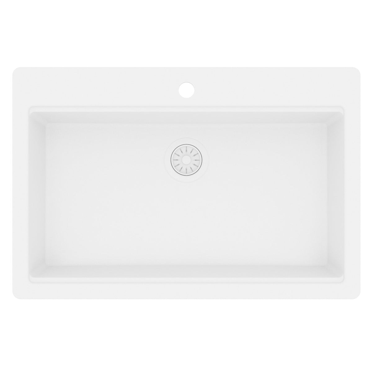 33" Top Mount Single Bowl Quartz Kitchen Sink Kit In White