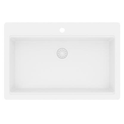 33" Top Mount Single Bowl Quartz Kitchen Sink Kit In White