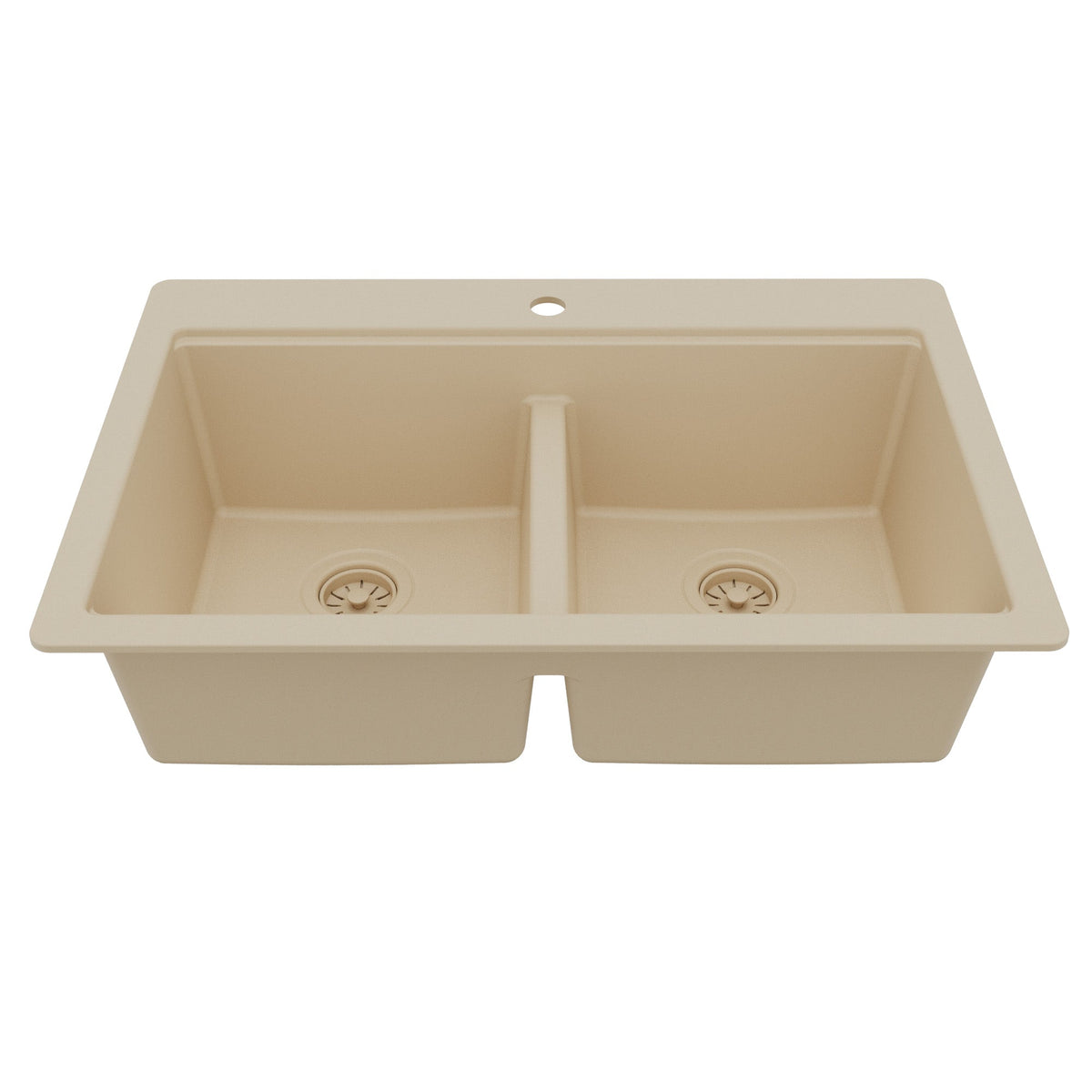 33" Top Mount Double Bowl Quartz Kitchen Sink Kit In Bisque