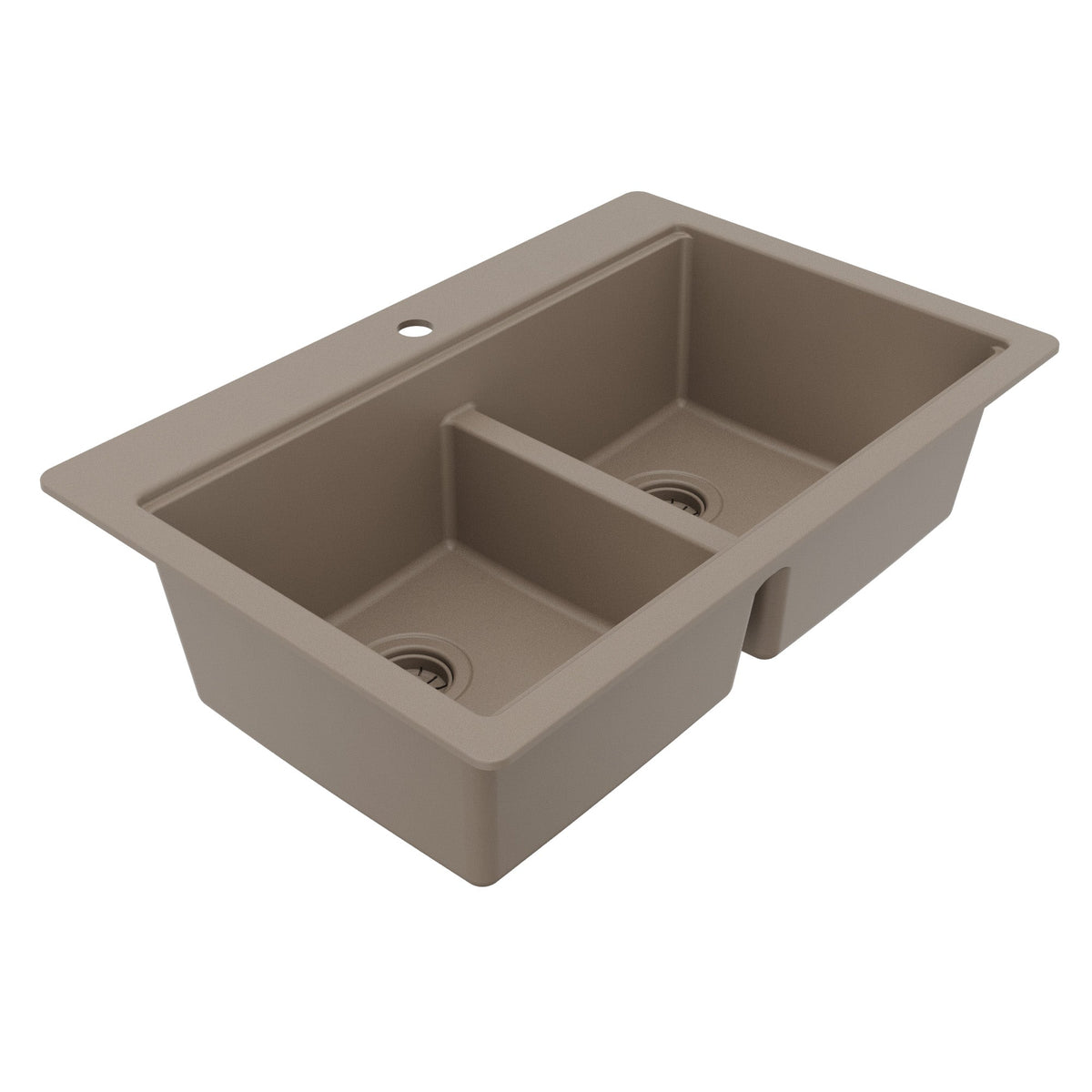 33" Top Mount Double Bowl Quartz Kitchen Sink Kit In Concrete