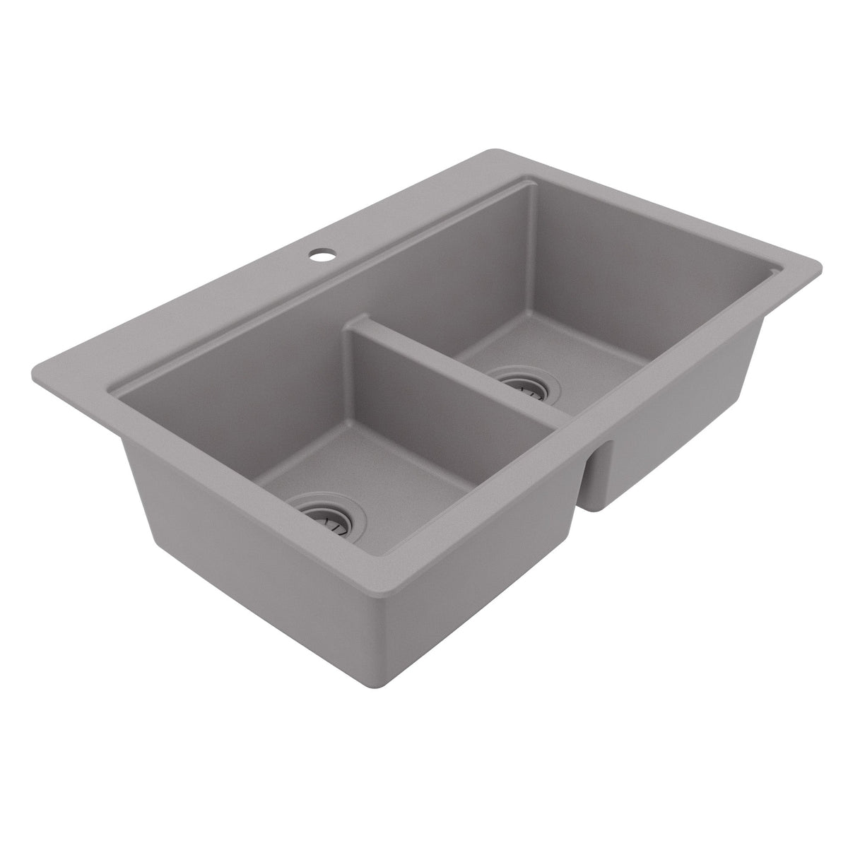 33" Top Mount Double Bowl Quartz Kitchen Sink Kit In Grey