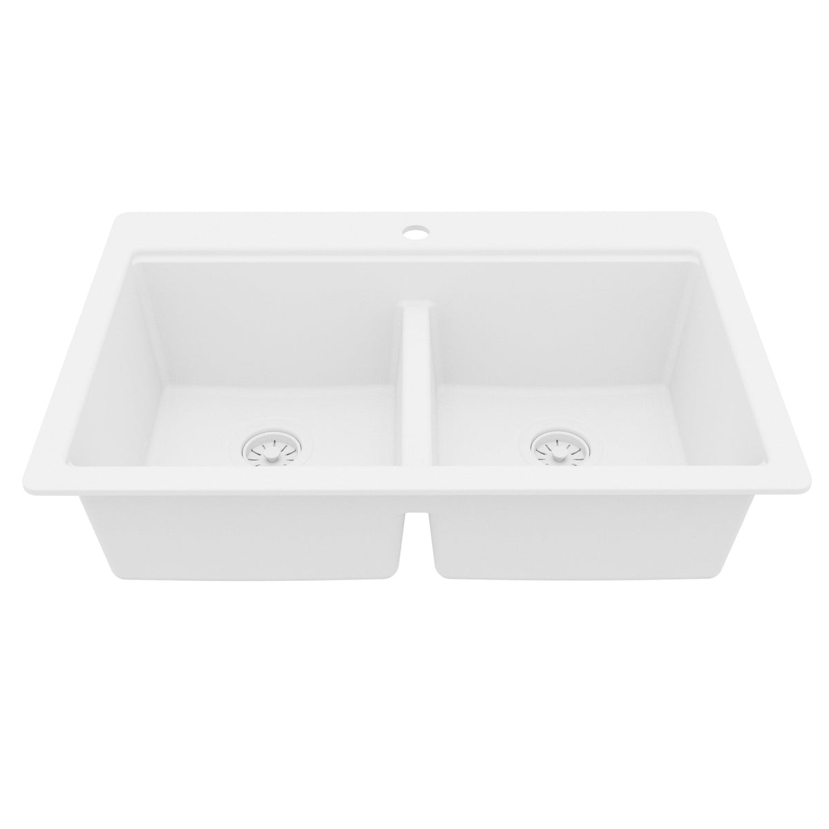 33" Top Mount Double Bowl Quartz Kitchen Sink Kit In White