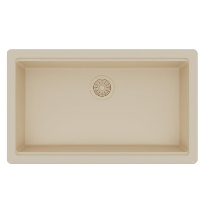 32" Undermount Single Bowl Quartz Kitchen Sink Kit In Bisque