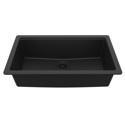 32" Undermount Single Bowl Quartz Kitchen Sink Kit In Black