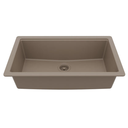 32" Undermount Single Bowl Quartz Kitchen Sink Kit In Concrete