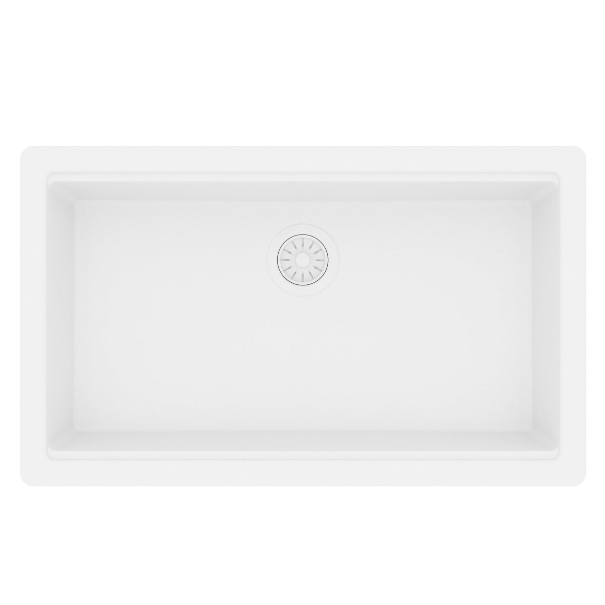 32" Undermount Single Bowl Quartz Kitchen Sink Kit In White