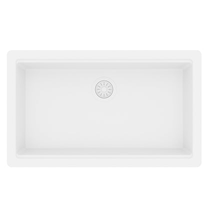 32" Undermount Single Bowl Quartz Kitchen Sink Kit In White