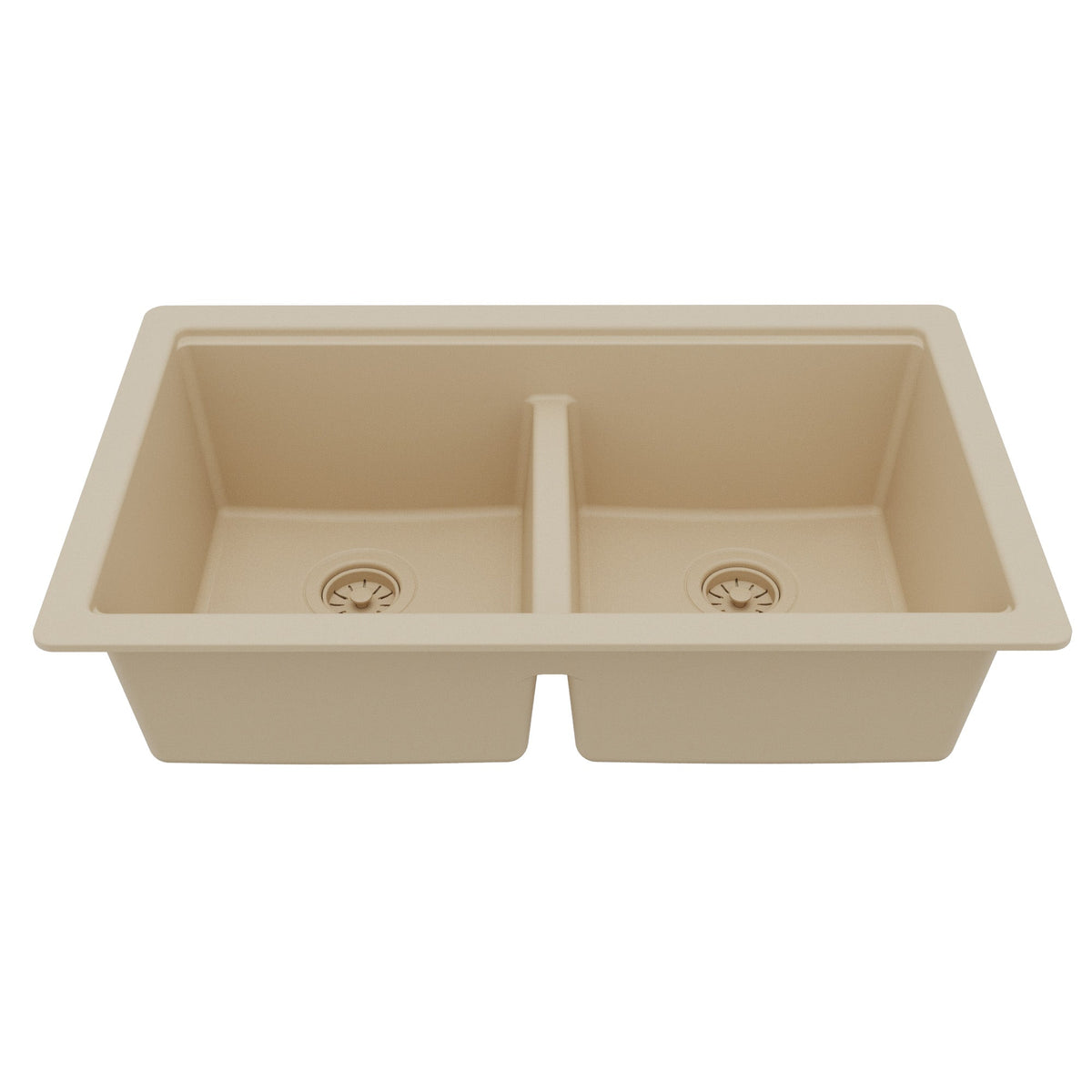32" Undermount Double Bowl Quartz Kitchen Sink Kit In Bisque
