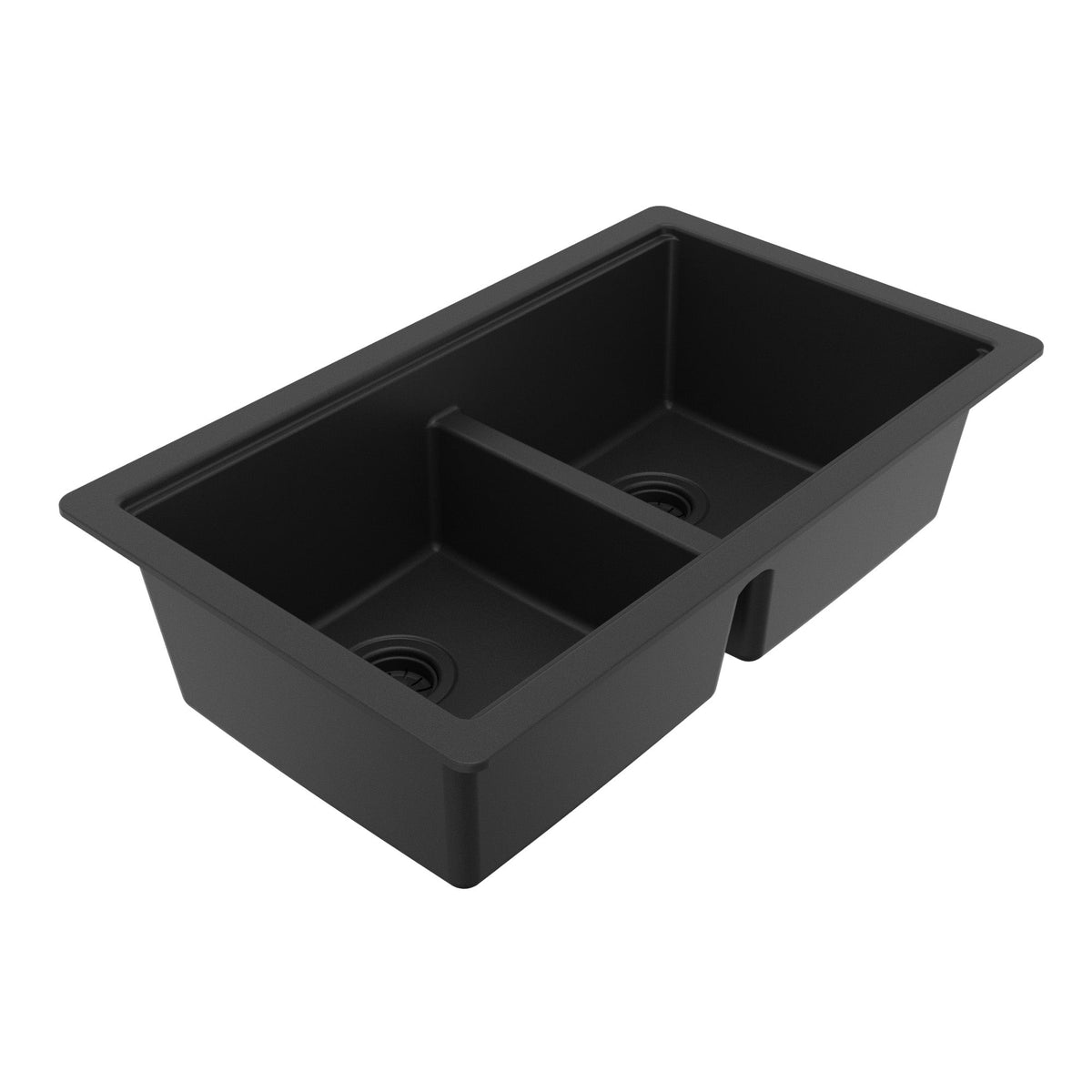 32" Undermount Double Bowl Quartz Kitchen Sink Kit In Black