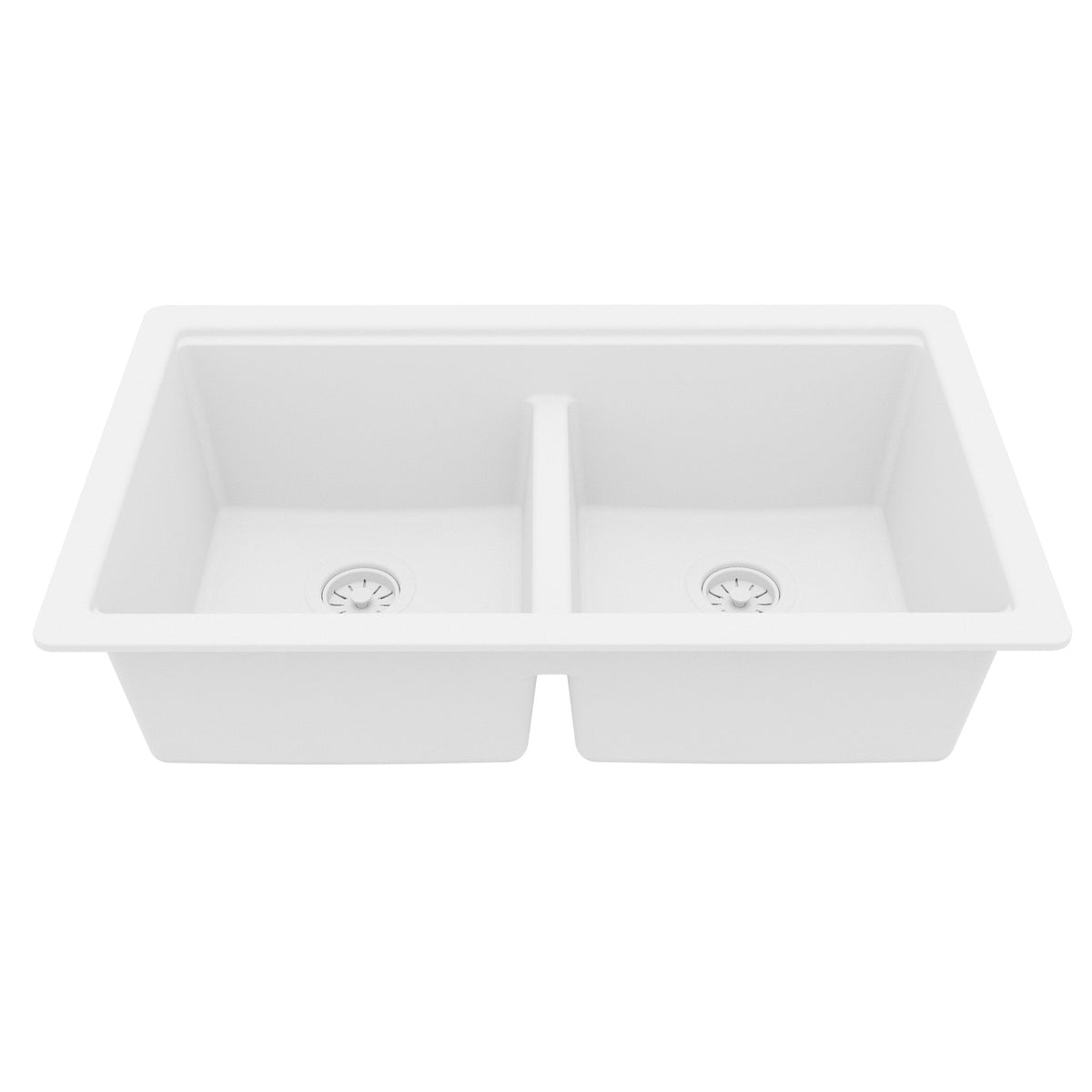 32" Undermount Double Bowl Quartz Kitchen Sink Kit In White