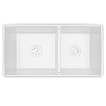 Fireclay 33" Reversible Apron Front Double Bowl Workstation Kitchen Sink In White