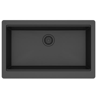 34" Apron Front Single Bowl Quartz Kitchen Sink Kit In Black
