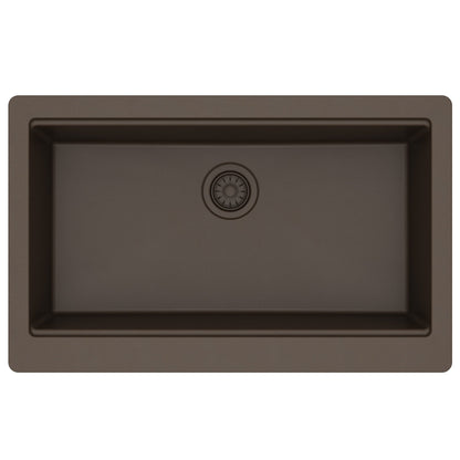 34" Apron Front Single Bowl Quartz Kitchen Sink Kit In Brown