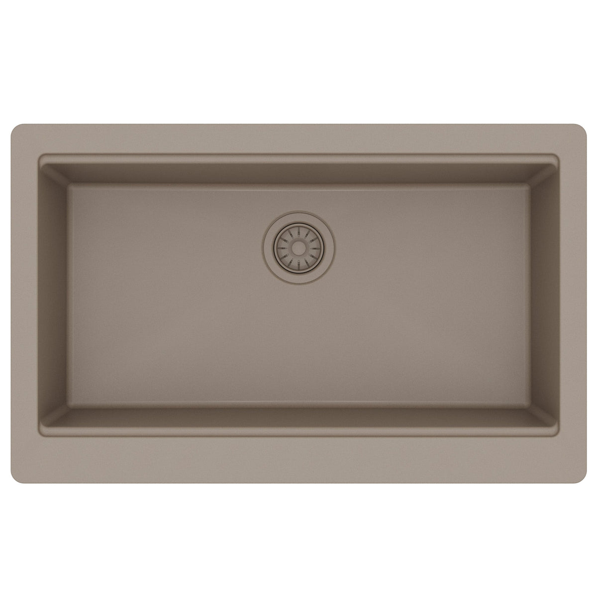 34" Apron Front Single Bowl Quartz Kitchen Sink Kit In Concrete