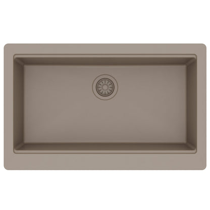 34" Apron Front Single Bowl Quartz Kitchen Sink Kit In Concrete